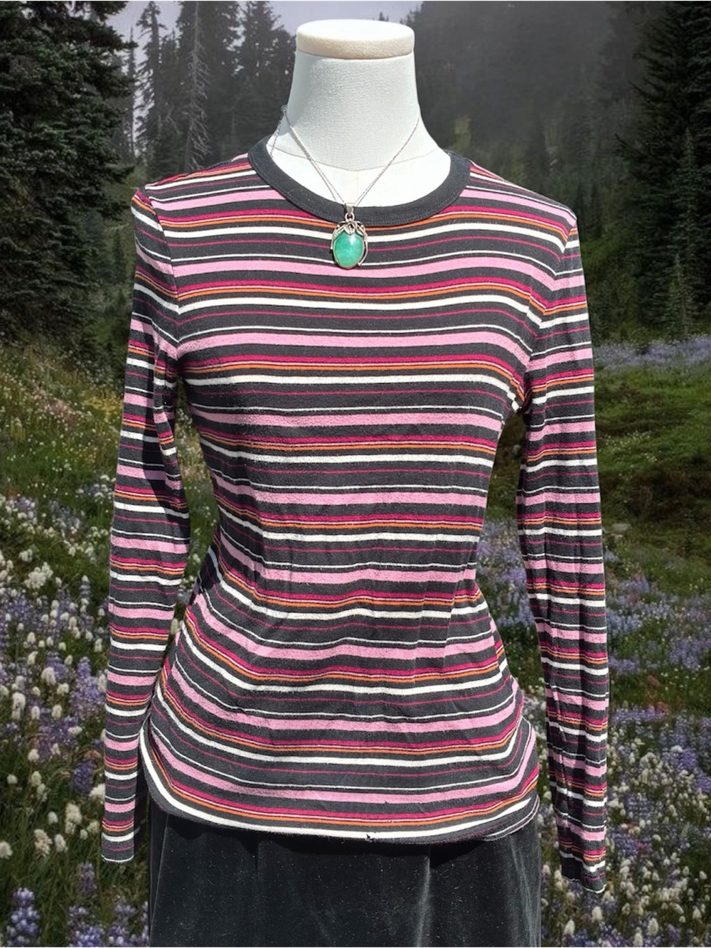 Y2K Striped Long Sleeve Tee | A New Day Small | Cotton Modal